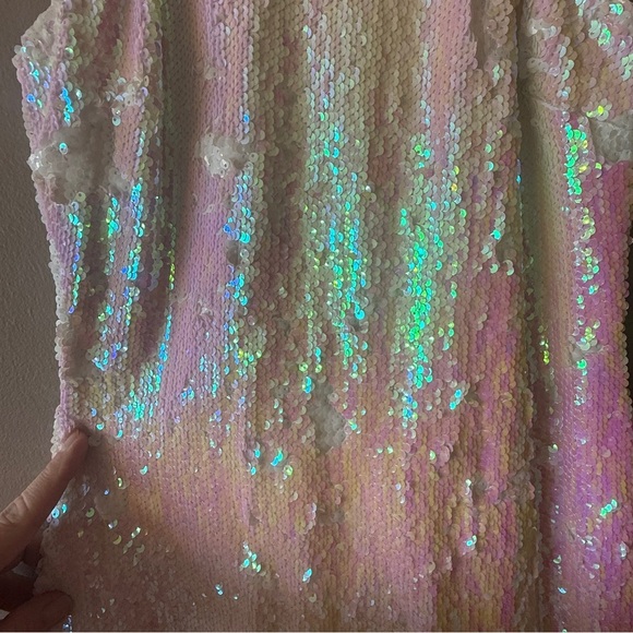 Women's M Dress the Population Iridescent White Sequin Halter Mini Dress - Picture 4 of 8
